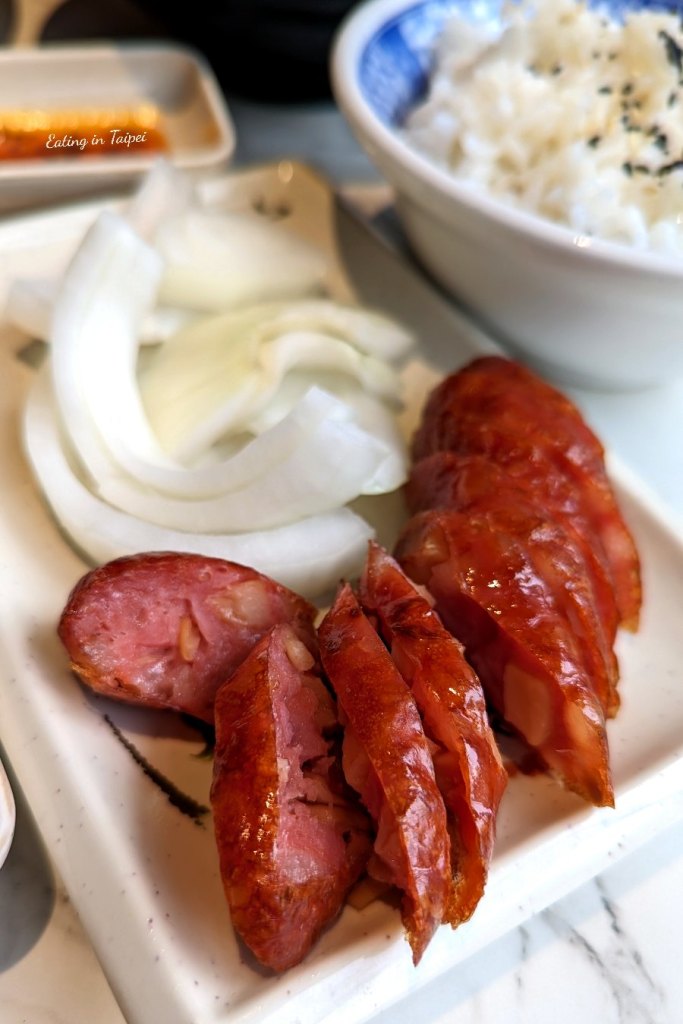 A Cheng Goose sausage with king trumpet mushroom