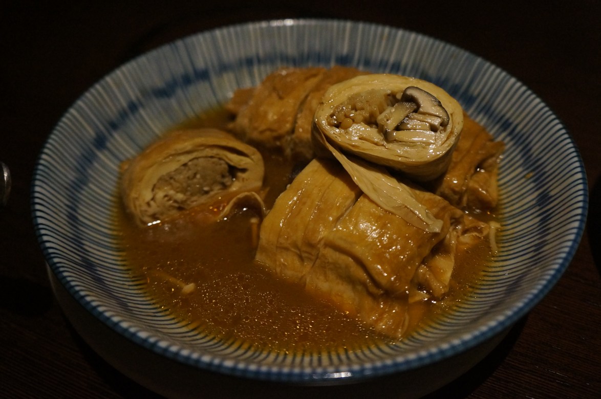 Mushrooms wrapped in tofu skin